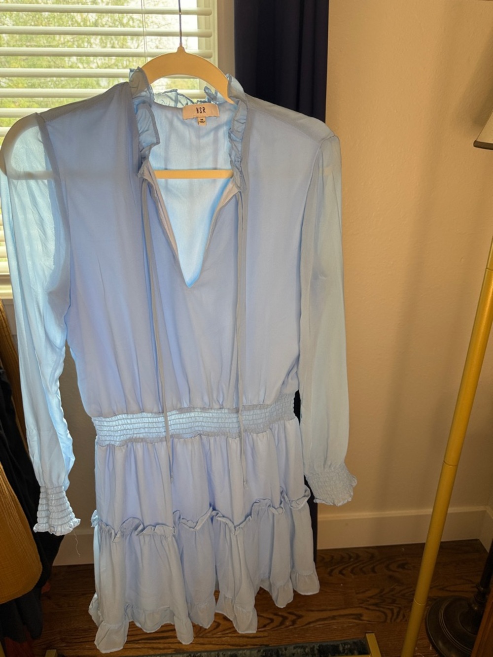 NSR Light Blue Long Sleeve Ruffle Tiered Dress